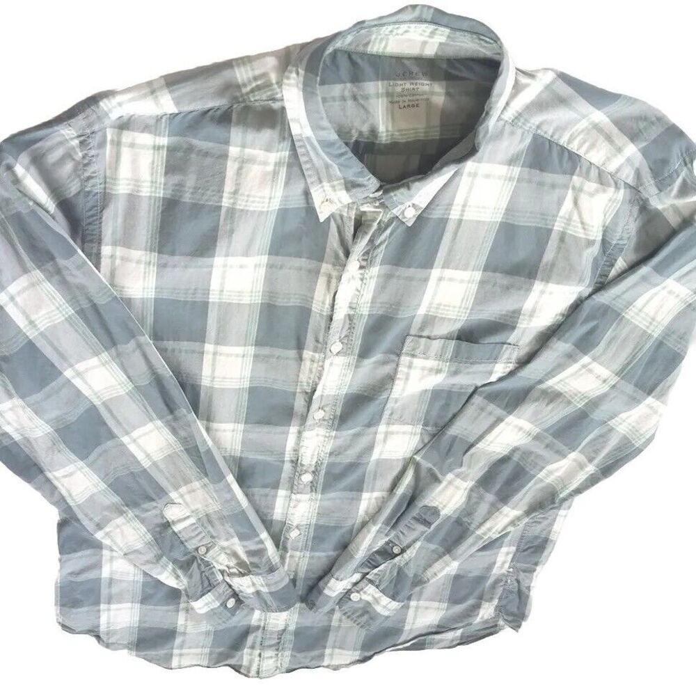 J.CREW Men's Long sleeved Shirt Large Cotton Light Weight Plaid Vintage Green